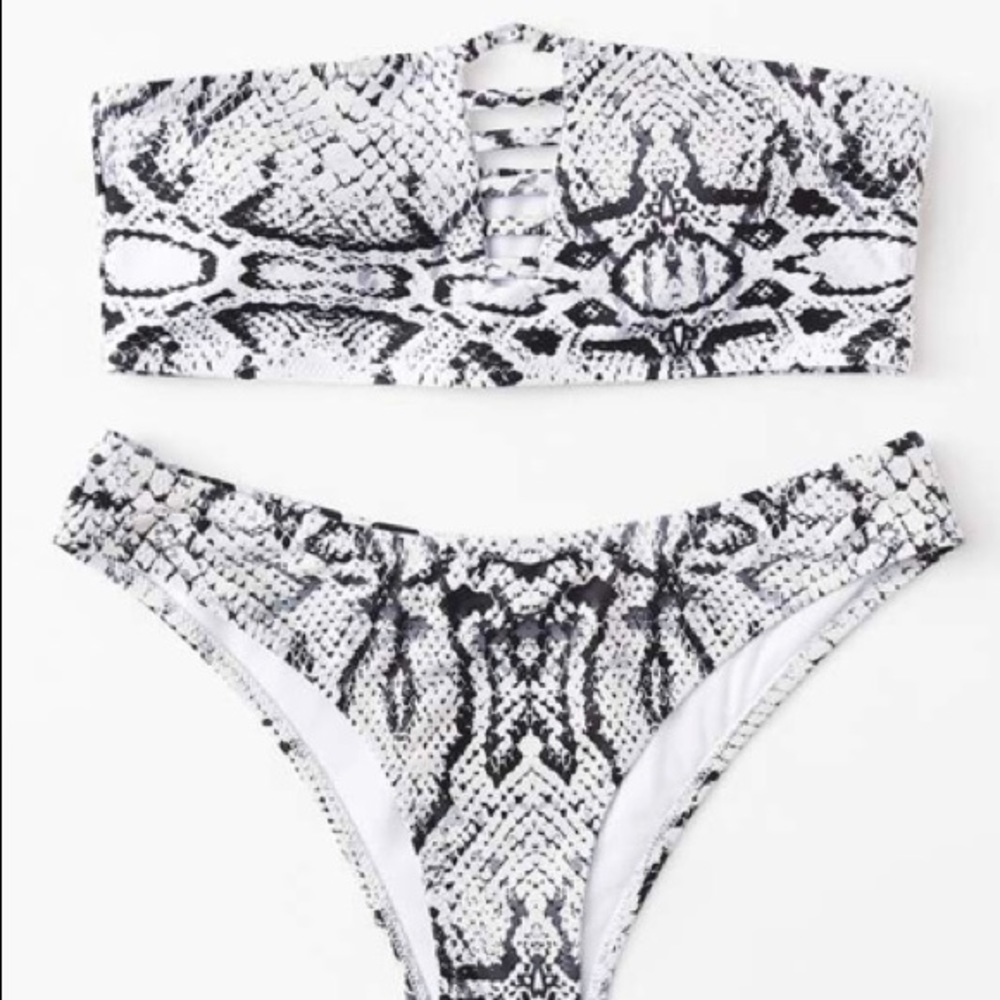 Shein black white snakeskin bikini set
